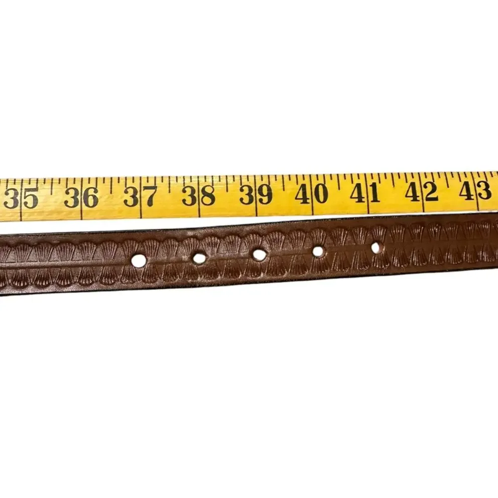 Silver Dollar City Size 40 Brown Leather Hand Tooled Belt with Silver Buckle